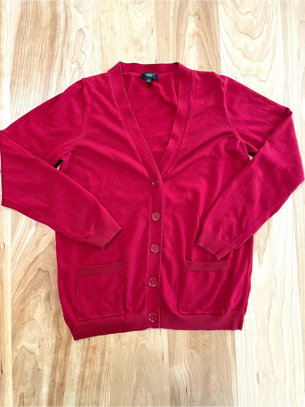 Talbots Petites Women’s Small Petite Red V-neck Cardigan Sweater